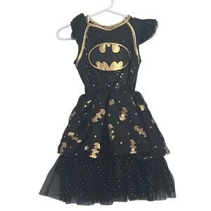 Batgirl Girls Black Gold Sequin Tutu Costume Dress DC Comics Halloween 3T/4T